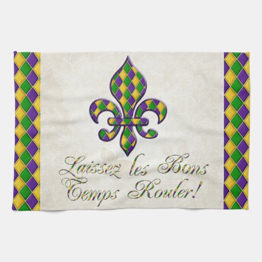 Laissez les Bons Temps Rouler Mardi Gras Fleur d1 Theedoek (Horizontaal)
