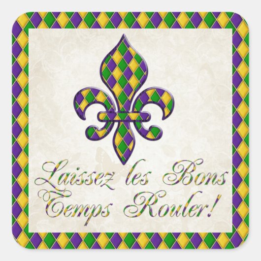Laissez les Bons Temps Rouler Mardi Gras Fleur d1 Vierkante Sticker (Voorkant)