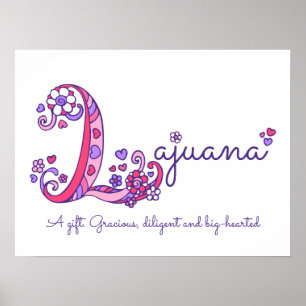 Lajuana initiële L krabbel hart kunst naam beteken Poster
