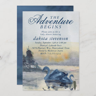 Lake Adventure begint   Baby shower Rustic Swan Kaart