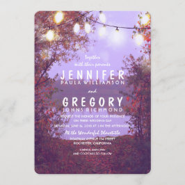 Lake and String Lights Outdoor Wedding Invitation Kaart