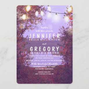 Lake and String Lights Outdoor Wedding Invitation Kaart