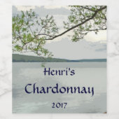 Lake and Willow Tree White Wine Label Wijn Etiket (Enkel label)