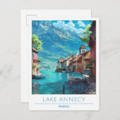 Lake Annecy Frankrijk Vintage Travel Briefkaart (Voorkant / Achterkant)