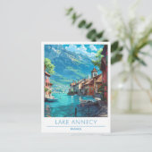 Lake Annecy Frankrijk Vintage Travel Briefkaart (Staand voorkant)