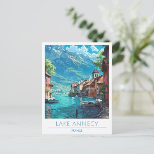 Lake Annecy Frankrijk Vintage Travel Briefkaart (Staand voorkant)
