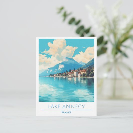 Lake Annecy Frankrijk Vintage Travel Briefkaart (Staand voorkant)