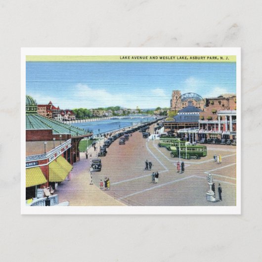 Lake Ave. en Wesley Lake, Asbury Park NJ Briefkaart (Voorkant)