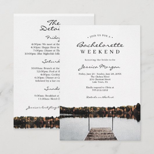 Lake Bachelorette Party Weekendje Uitnodiging (Voorkant / Achterkant)