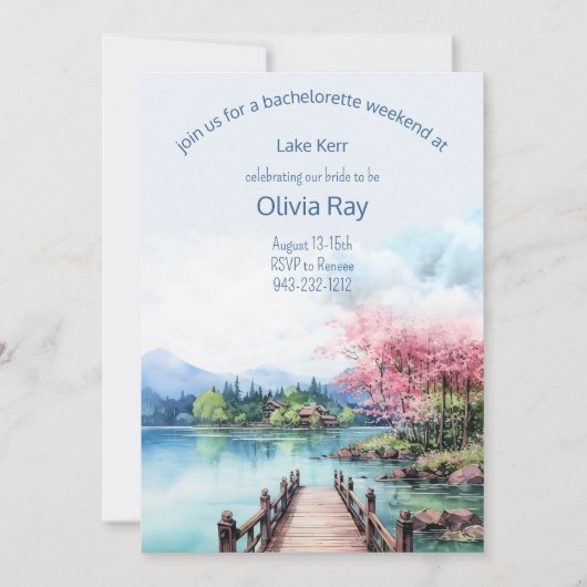 Lake Bachelorette weekend uitnodiging en route (Voorkant)