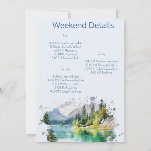 Lake Bachelorette weekend uitnodiging en route (Achterkant)