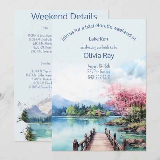Lake Bachelorette weekend uitnodiging en route (Voorkant / Achterkant)