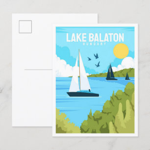 Lake Balaton Hongarije Vintage Travel Illustratie Briefkaart