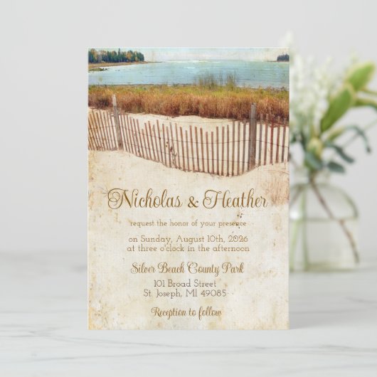 Lake Beach Summer Wedding Invitation Kaart (Staand voorkant)