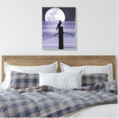 Lake Bird en Volle Maan Canvas Art Print (Insitu (Slaapkamer))