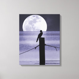 Lake Bird en Volle Maan Canvas Art Print
