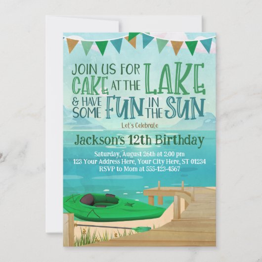 Lake Birthday Invitation Canoe Kayak Vist Kaart (Voorkant)
