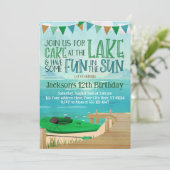 Lake Birthday Invitation Canoe Kayak Vist Kaart (Staand voorkant)