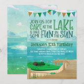Lake Birthday Invitation Canoe Kayak Vist Kaart (Voorkant / Achterkant)