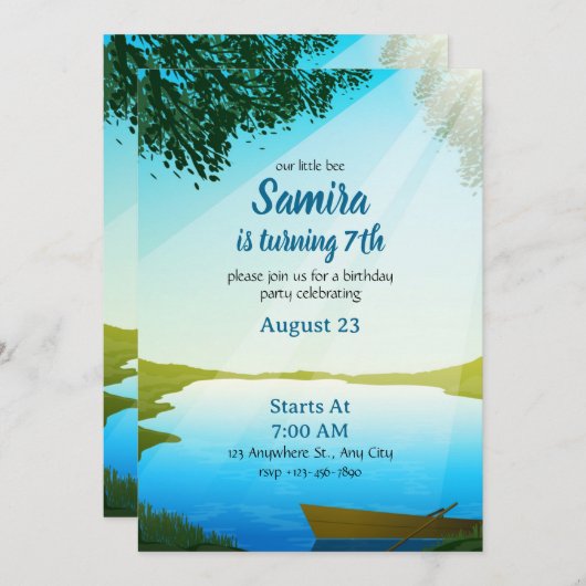 Lake Birthday invitation template River bday Kaart (Voorkant / Achterkant)