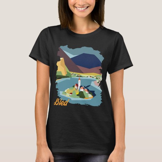 Lake Bled Eiland Berg Retro Reizen T-shirt (Voorkant)
