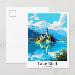 Lake Bled Slovenië Art Vintage Travel Illustratie Briefkaart