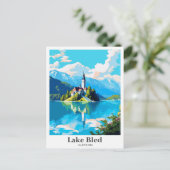 Lake Bled Slovenië Art Vintage Travel Illustratie Briefkaart (Staand voorkant)