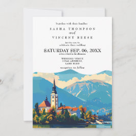 Lake Bled Slovenië bruiloft uitnodiging Retro