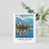 Lake Bled Slovenië Reiskunst Vintage Briefkaart (Staand voorkant)