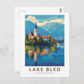 Lake Bled Slovenië Reiskunst Vintage Briefkaart (Voorkant / Achterkant)