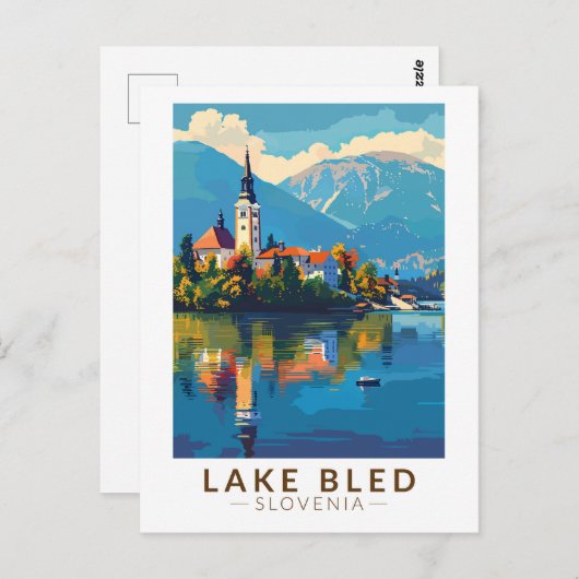 Lake Bled Slovenië Reiskunst Vintage Briefkaart (Voorkant / Achterkant)