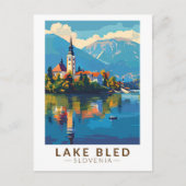 Lake Bled Slovenië Reiskunst Vintage Briefkaart (Voorkant)