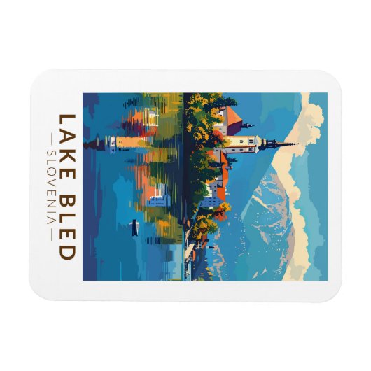 Lake Bled Slovenië Reiskunst Vintage Magneet (Horizontaal)