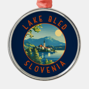 Lake Bled Slovenië Reiskunst Vintage Metalen Ornament