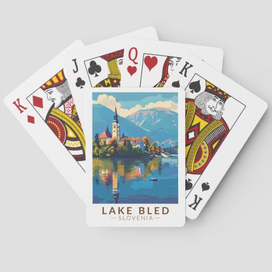 Lake Bled Slovenië Reiskunst Vintage Pokerkaarten (Achterkant)
