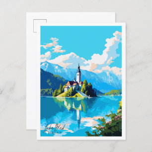 Lake Bled Slovenië vintage reisillustratie Briefkaart