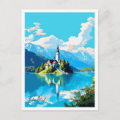 Lake Bled Slovenië vintage reisillustratie Briefkaart (Voorkant)