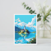 Lake Bled Slovenië vintage reisillustratie Briefkaart (Staand voorkant)