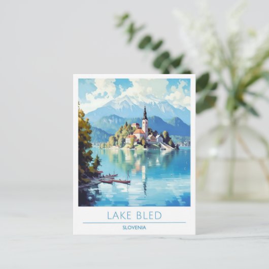 Lake Bled Slovenië Vintage Reizen Briefkaart (Staand voorkant)
