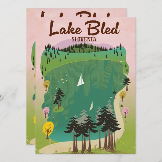 Lake Bled stijl reisposter Slovenië (Voorkant / Achterkant)