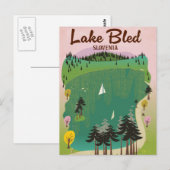 Lake Bled  stijl reisposter Slovenië Briefkaart (Voorkant / Achterkant)