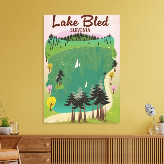 Lake Bled  stijl reisposter Slovenië Canvas Afdruk (Insitu (Woonkamer))