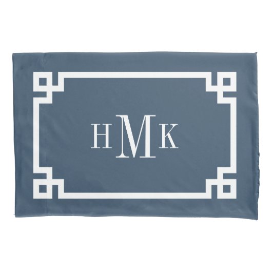 Lake Blue Grieks Sleutel Monogram Standaard Kussen Kussensloop (Voorkant-Links)