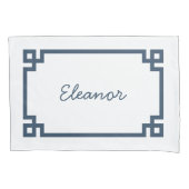 Lake Blue Griekse Sleutel Monogram Standaard Kusse Kussensloop (Voorkant)