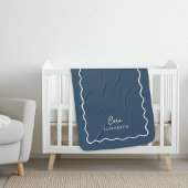 Lake Blue Wavy Border Monogrammed Sherpa Deken
