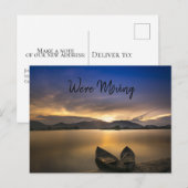 Lake Boats Mountain Sunset Rocks Change of Address Aankondigingskaart (Voorkant / Achterkant)