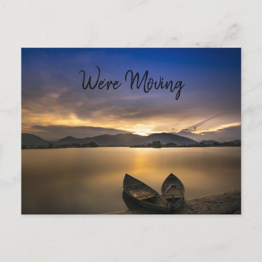 Lake Boats Mountain Sunset Rocks Change of Address Aankondigingskaart (Voorkant)