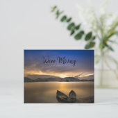 Lake Boats Mountain Sunset Rocks Change of Address Aankondigingskaart (Staand voorkant)