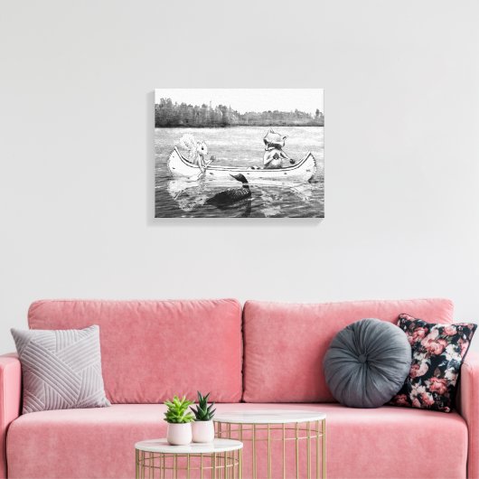 Lake Canoe Loon wasbeer Eekhoorn Canvas Afdruk (Insitu (Woonkamer))
