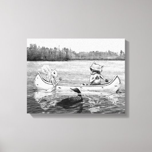 Lake Canoe Loon wasbeer Eekhoorn Canvas Afdruk (Voorkant)